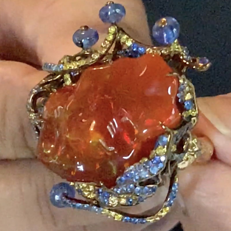 One of a kind fire opal ring presented by designer Neha Dani