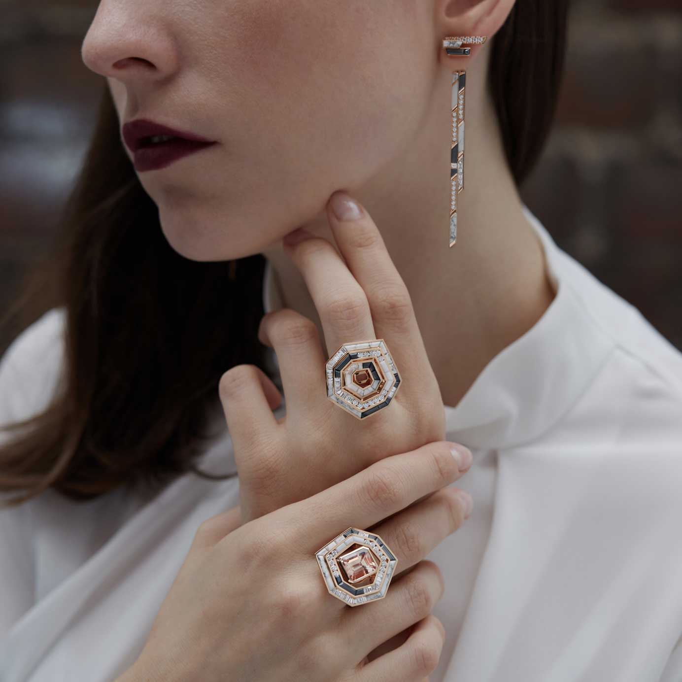 Dramatic pink rings from British Jewelry Designer Tomasz Donocik