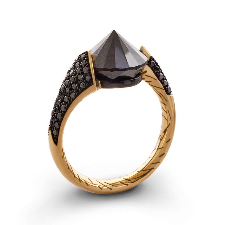 Bear Claw reverse-set black diamond ring