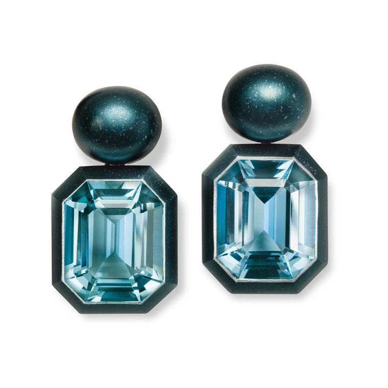 Hemmerle aquamarine aluminium earrings