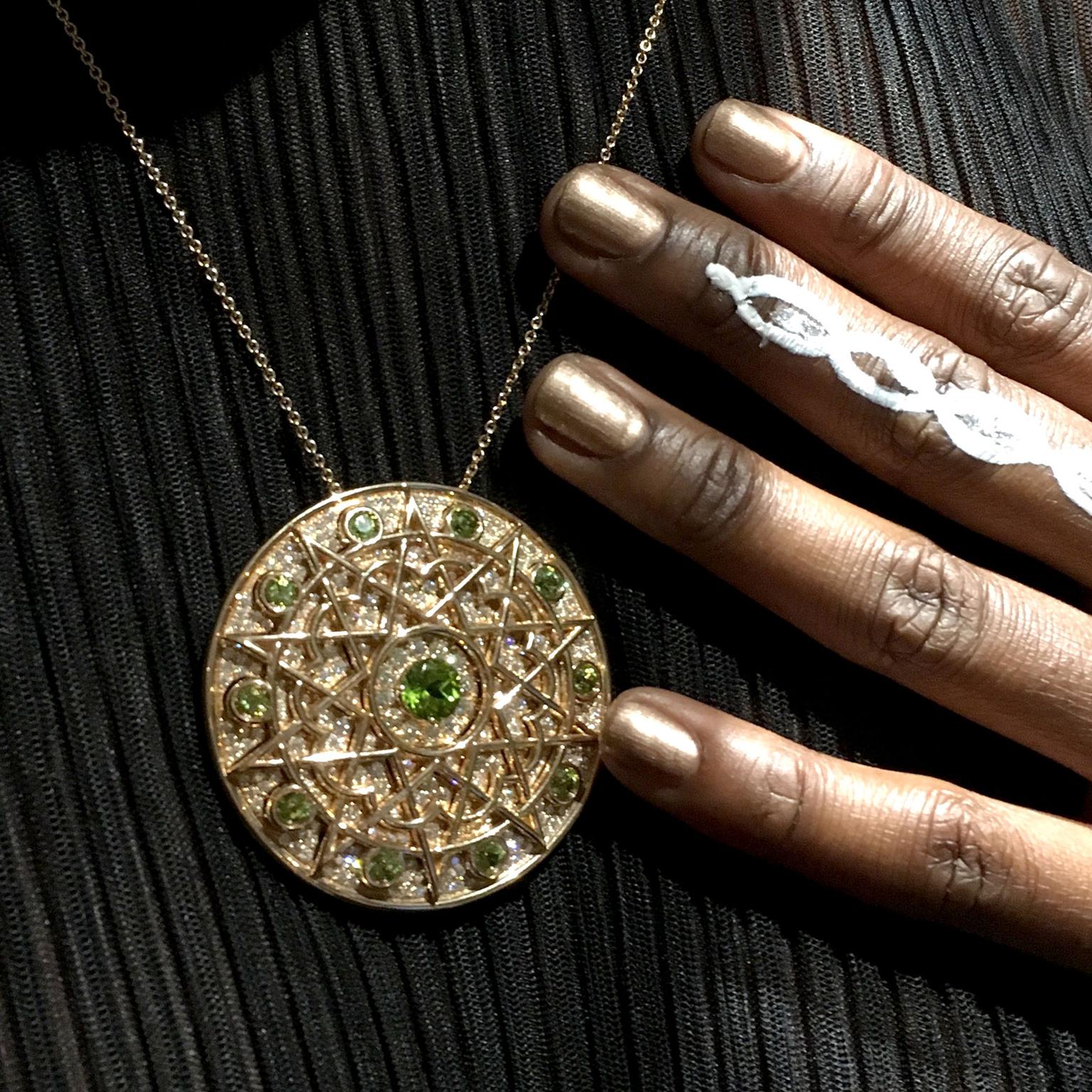 Lily Gabriella Damali diamond and peridot pendant necklace