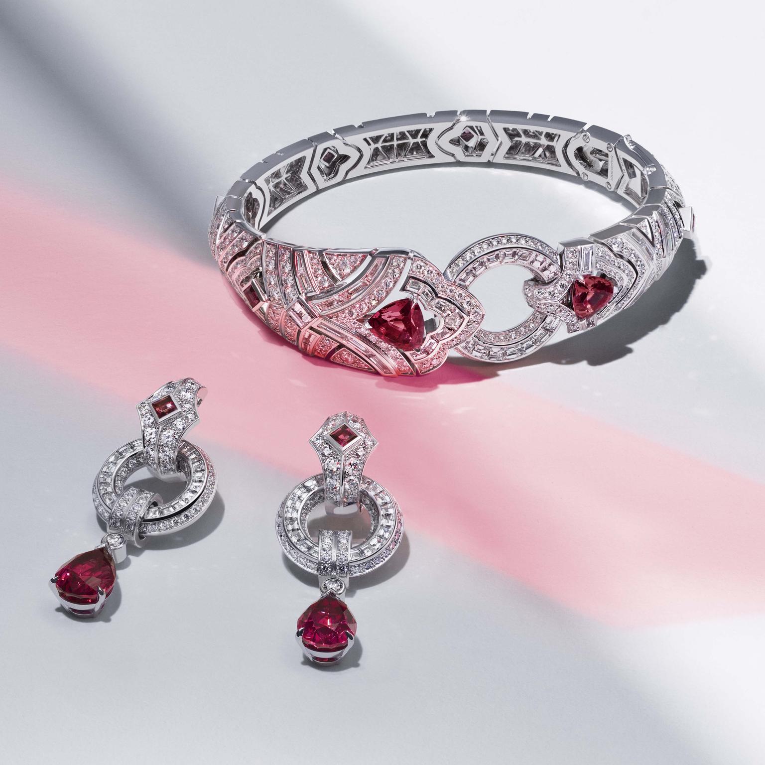 Louis Vuitton Riders of the Knights The La Cavaliere diamond and red spinel bracelet and earrings