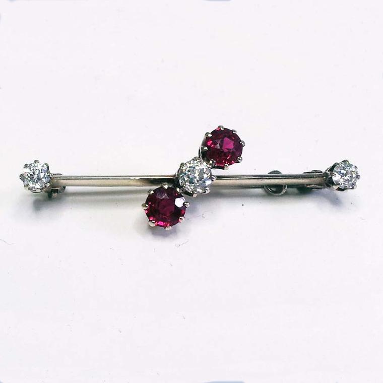 The original brooch with diamonds and rubies used by Amanda Li Hope to create her Hexagon ring.
