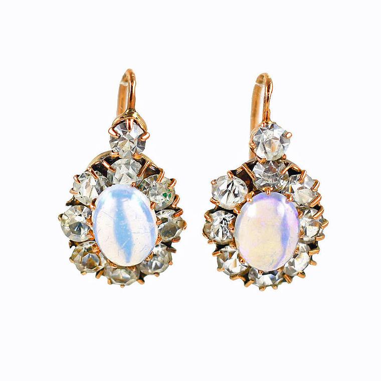 Glorious Antique Jewelry opal and diamond earrings