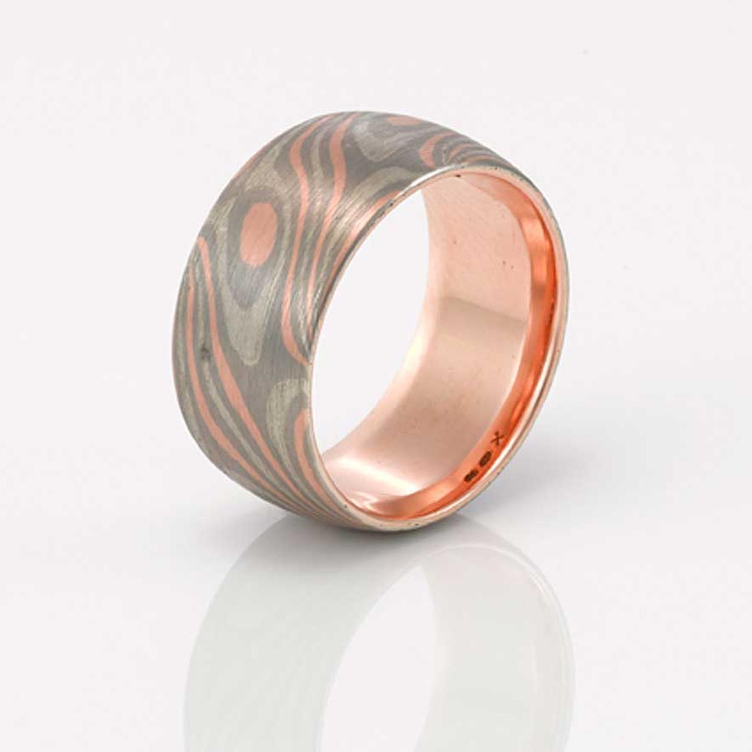 Apollo wedding ring for men in rose gold, dark palladium and silver from Mondial by Nadia Neuman