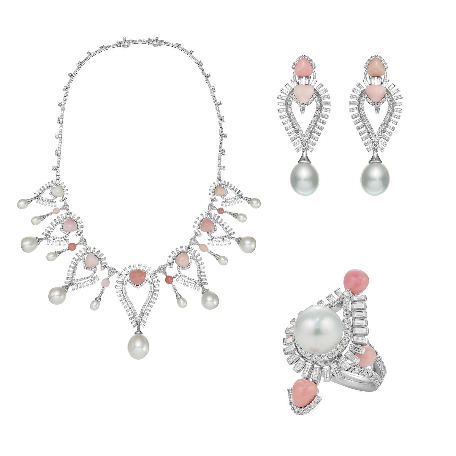 Sarah Ho Persica conch pearl necklace, earrings and ring suite