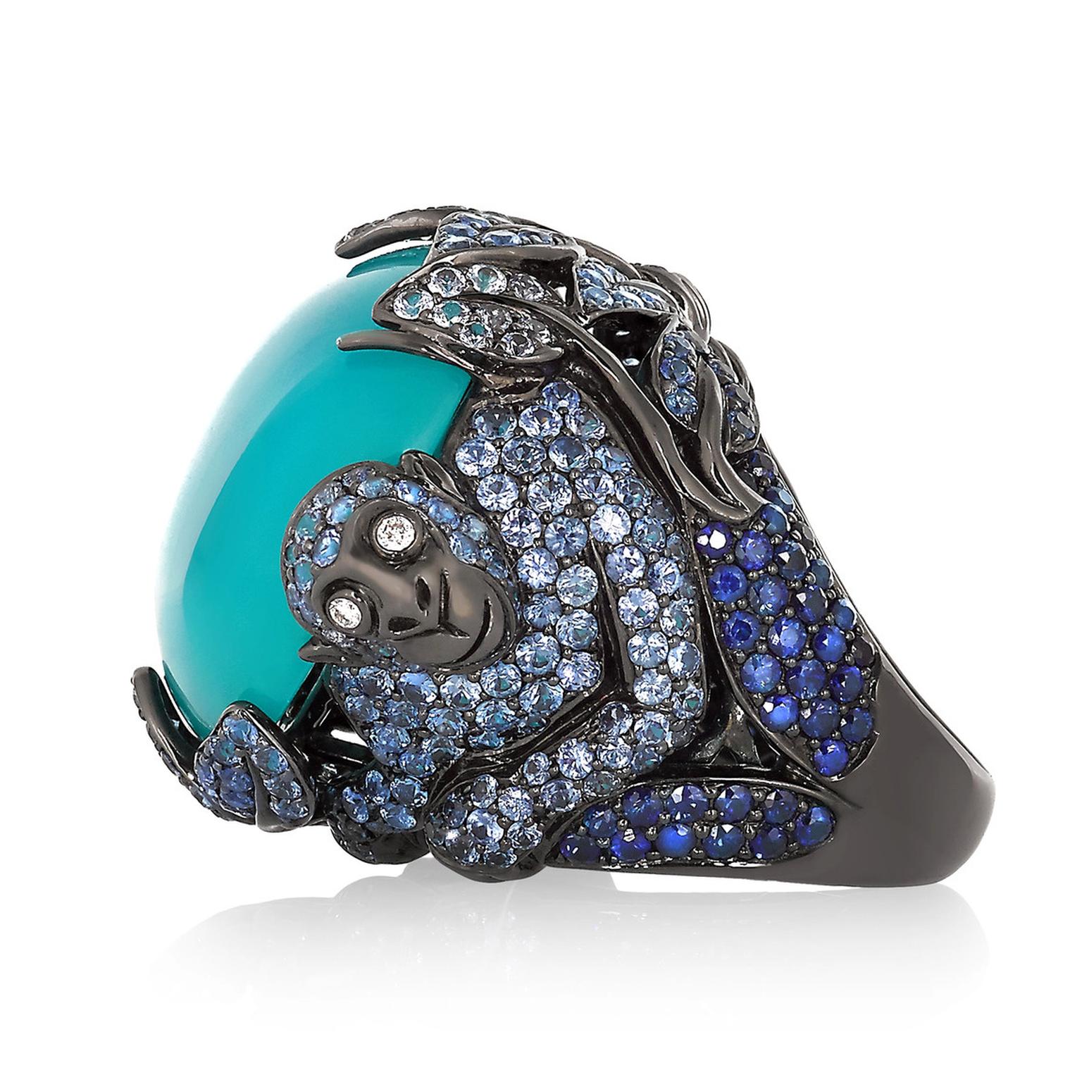 Lydia Courteille blue agate and sapphire cocktail ring