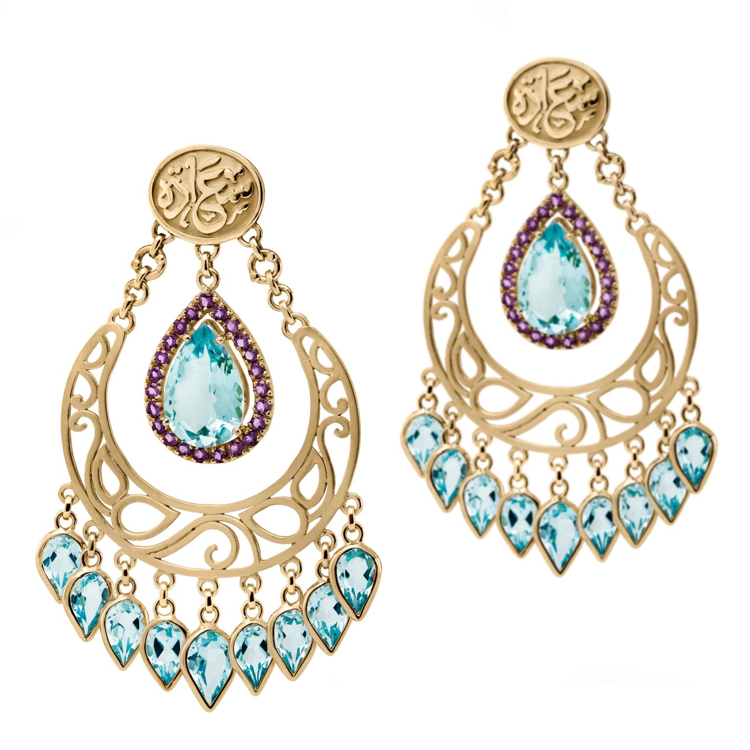 Azza Fahmy Wonders of Nature blue topaz chandelier earrings