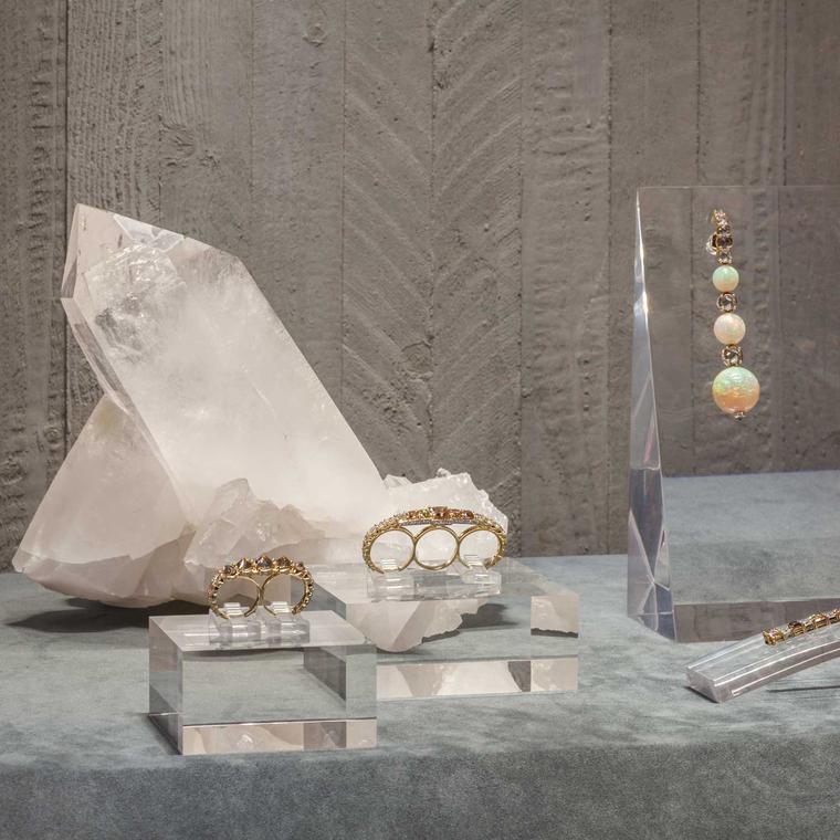 Jewels on display at Ara Vartanian's boutique in London