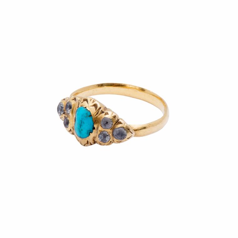 Les Enluminures Renaissance turquoise and rock crystal ring