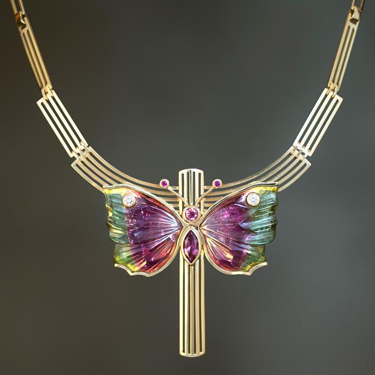 Butterfly bi-coloured tourmaline necklace