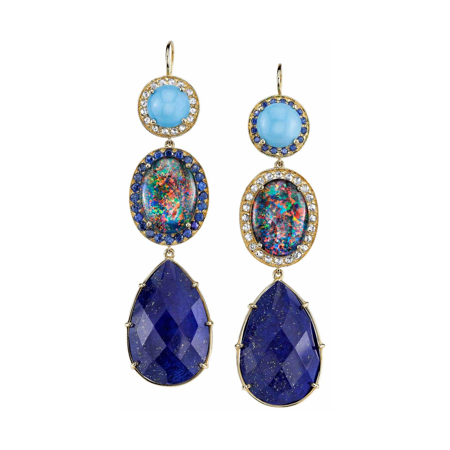 Andrea Fohrman lapis, opal, diamond, sapphire and turquoise earrings