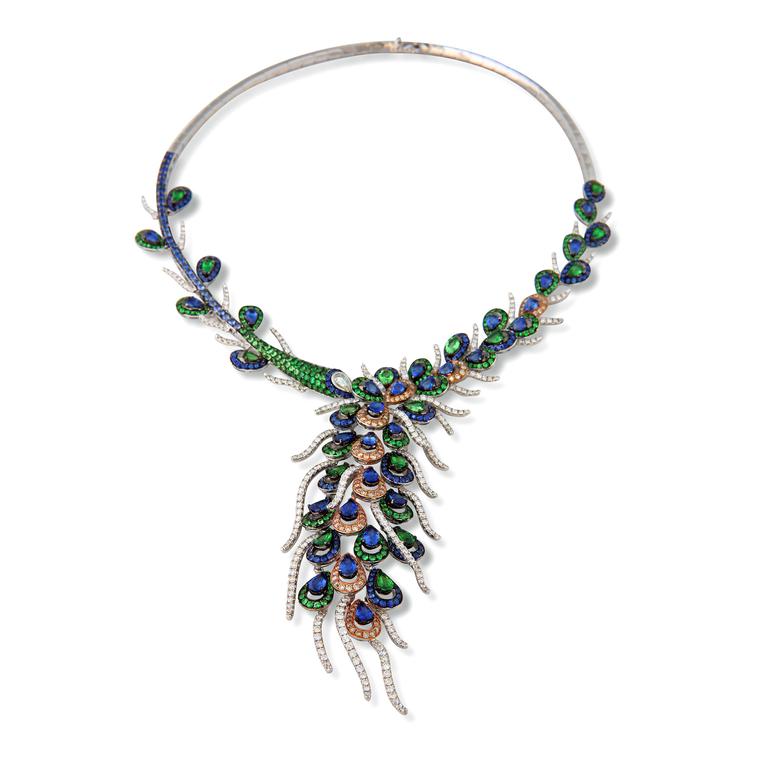 Sifani peacock Sri Lankan sapphire necklace