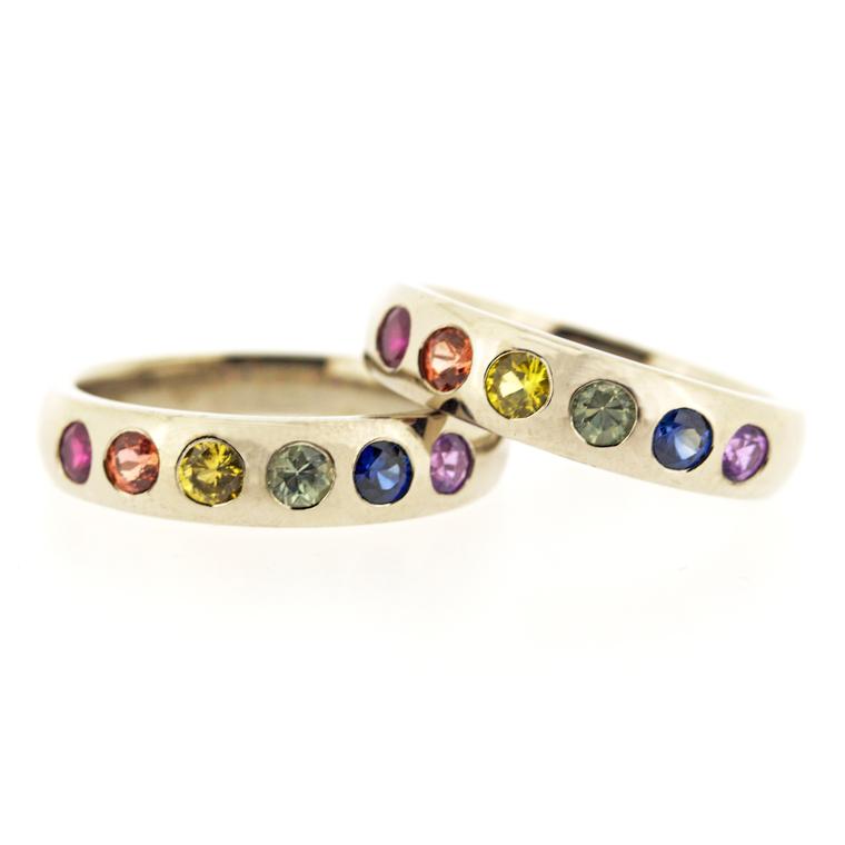 Baroque Brighton rainbow ring set with sapphires