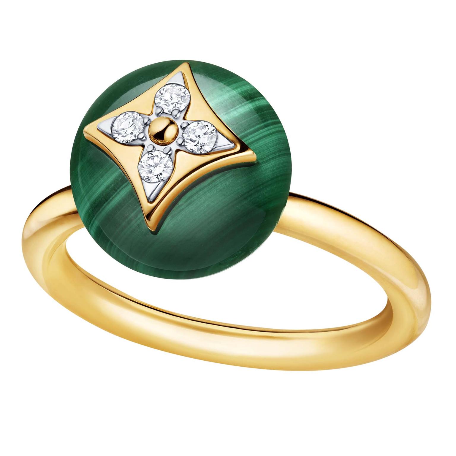 Louis Vuitton B.Blossom yellow gold ring in malachite | Louis Vuitton | The Jewellery Editor