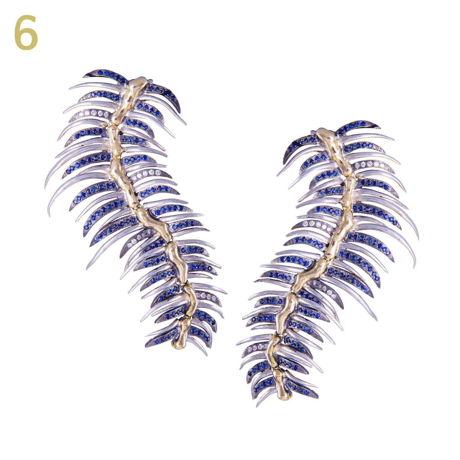 Gaelle Khouri diamond blue sapphire caterpillar ear cuffs