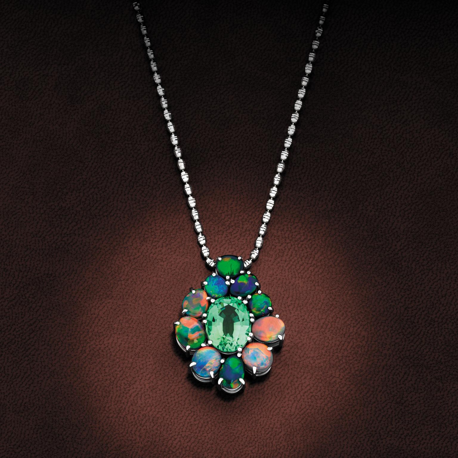 Giulians tourmaline and black opal pendant
