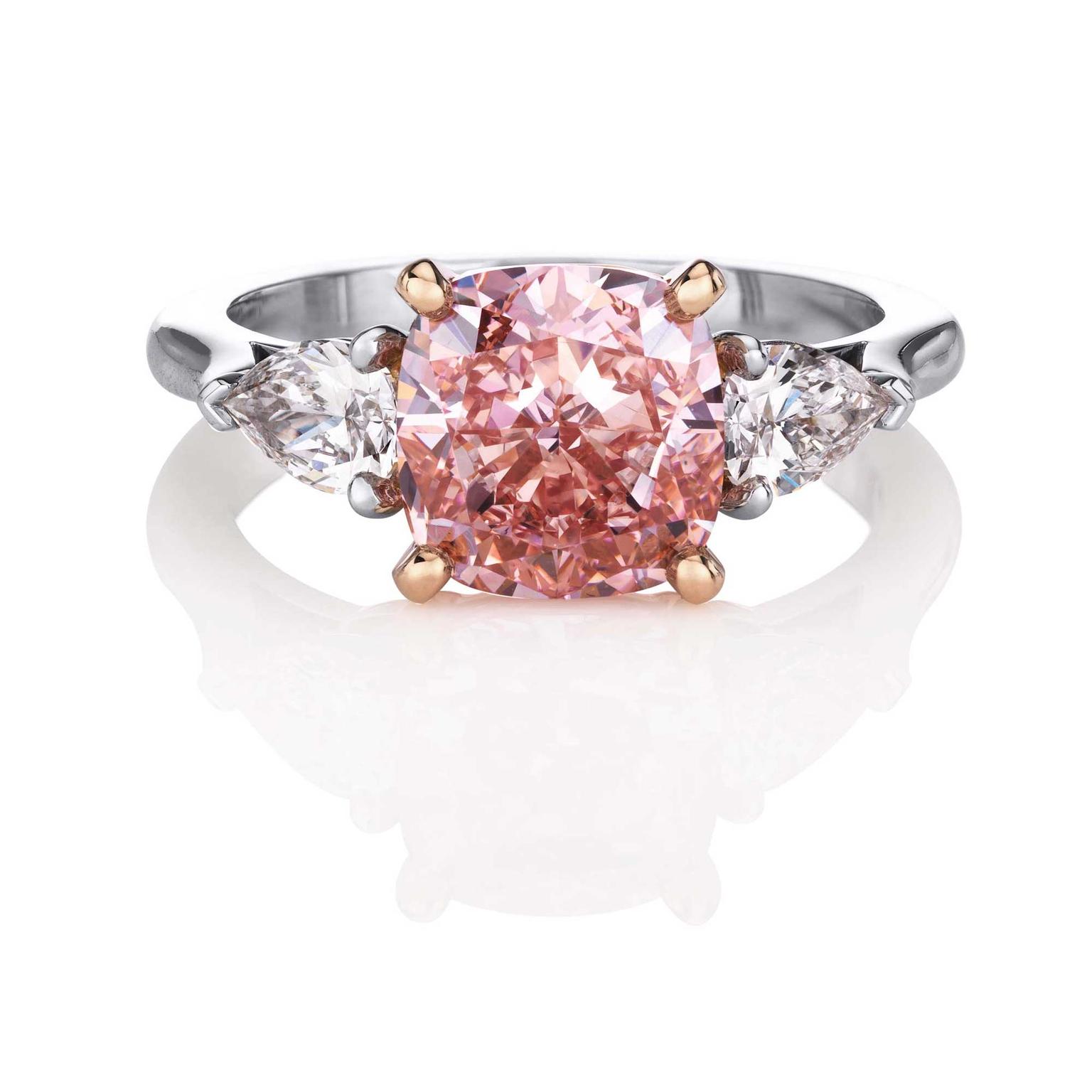 De Beers cushion-cut Fancy Intense pink diamond ring