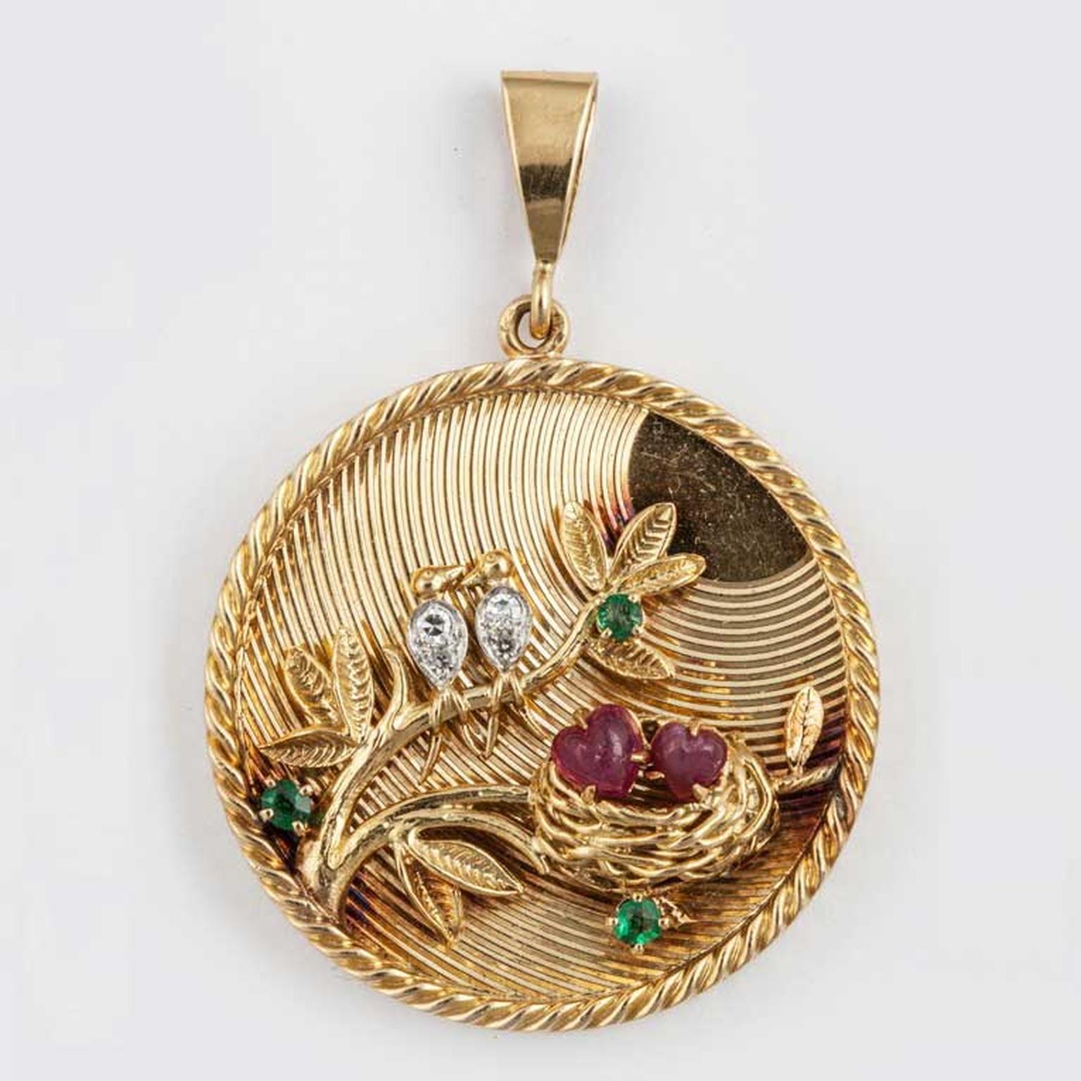 Inez Stodel gold pendant with diamonds and rubies