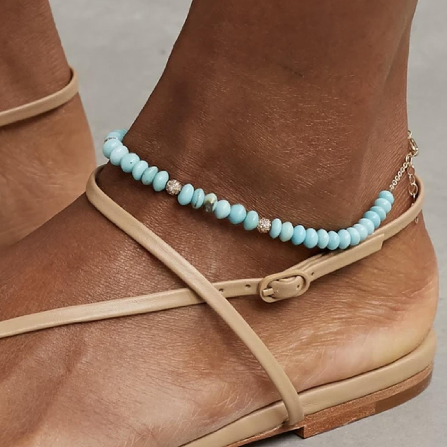 Turquoise anklet by Jacquie Aiche on model
