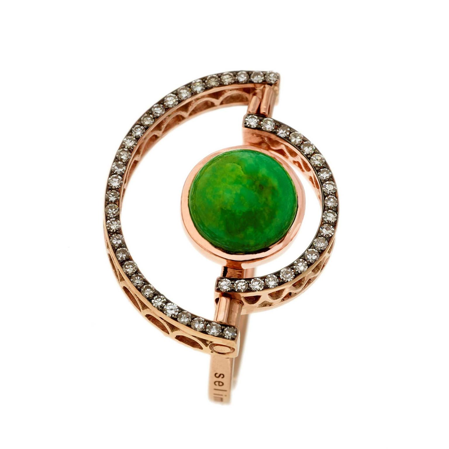 Selim Mouzannar Sunset Cuff in pink gold with green turquoise and diamonds