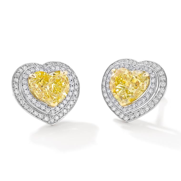 Boodles Double Vintage yellow diamond heart earrings