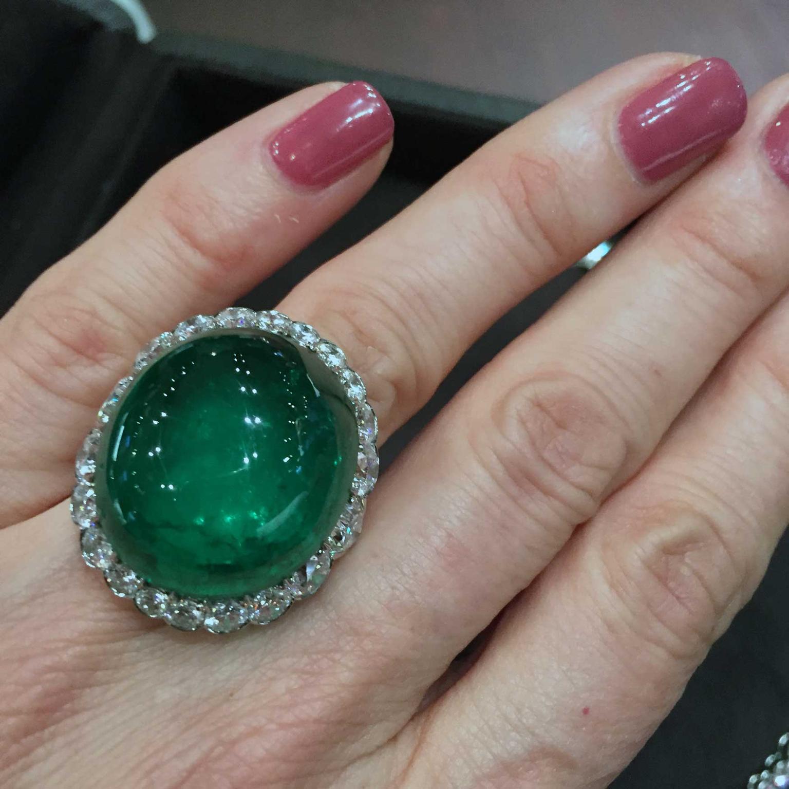 Bayco 32.39 carat emerald cabochon ring