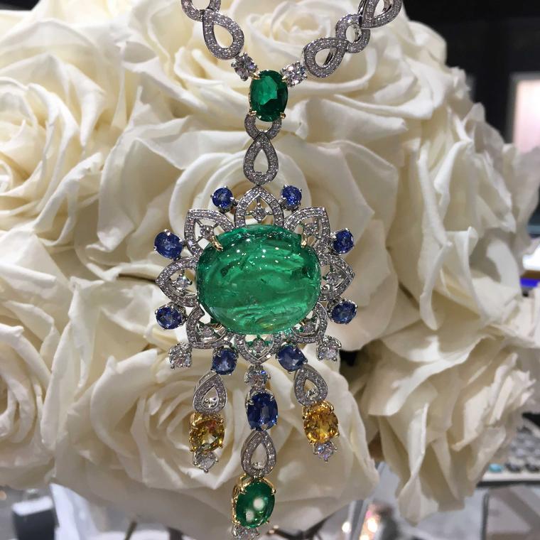Mouawad necklace with a stunning 53 carat Colombian emerald cabochon at its centre.