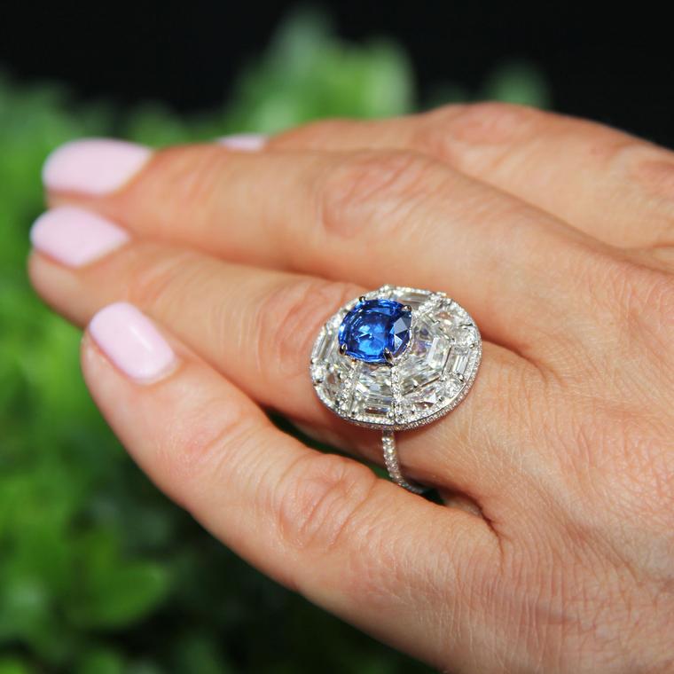 Boghossian blue spinel and diamond ring