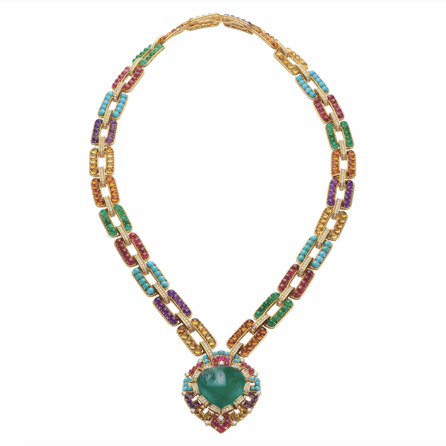 Bulgari Convertible-sautoir-bracelet-ca1969-gold-emeralds-rubies-amethysts-turquoises-diamonds