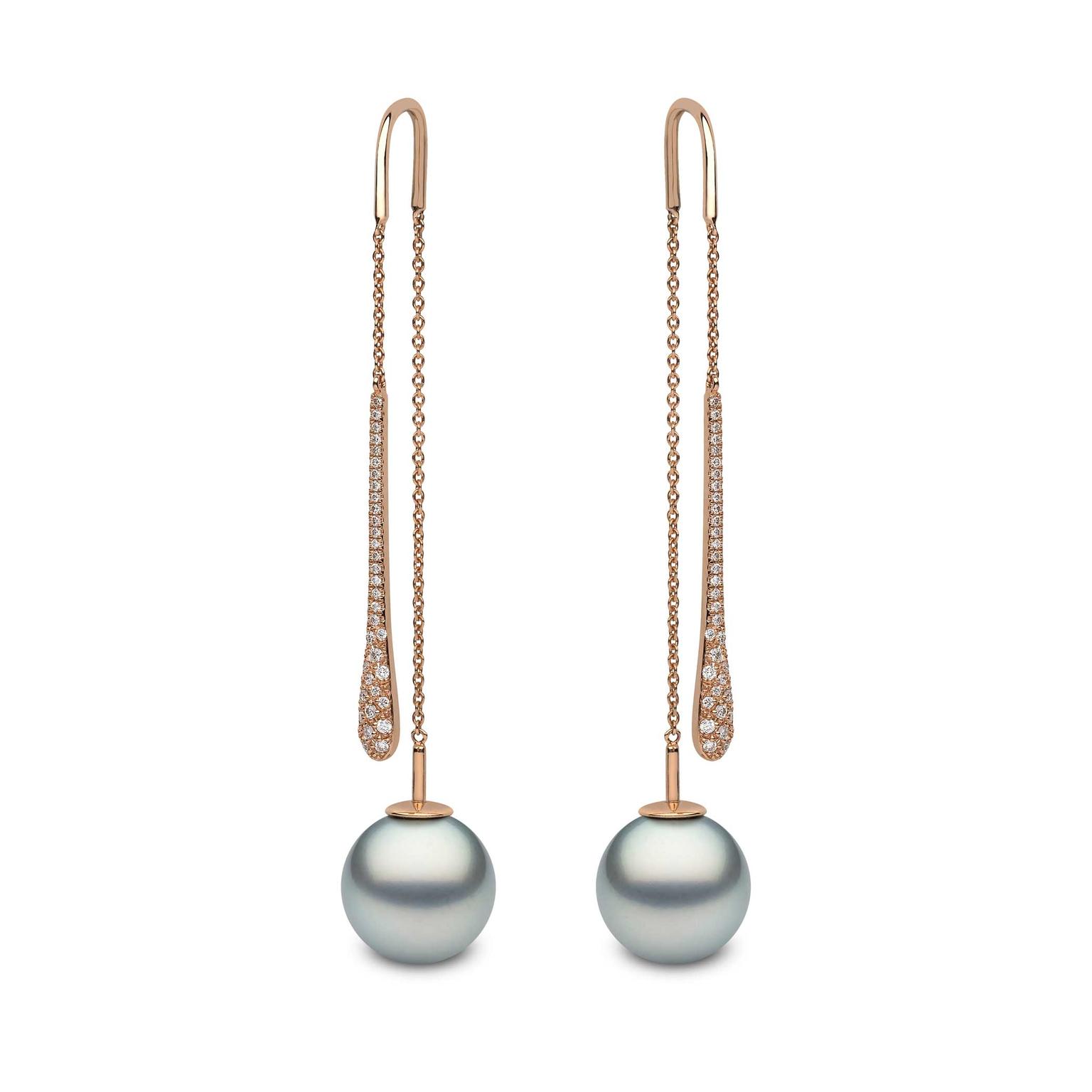 YOKO 18ct rose gold Pendulum earrings with tahitian pearls and diamonds