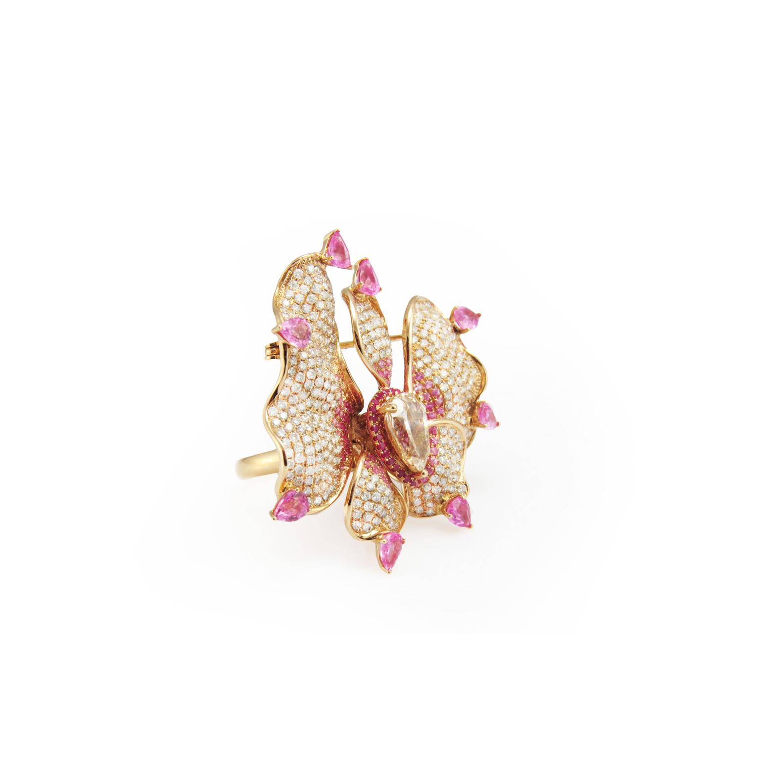 Fei Liu jewellery Orchid Flower ring brooch side