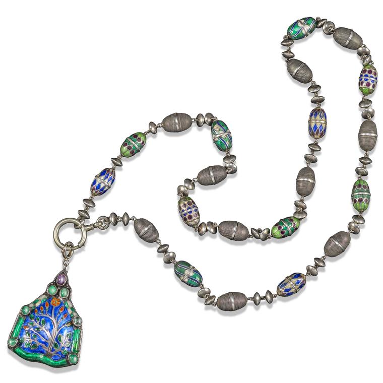 Lot 209 A silver and enamel necklace and pendant attributed to Henry Wilson. Estimate £1,000 - £1,500 