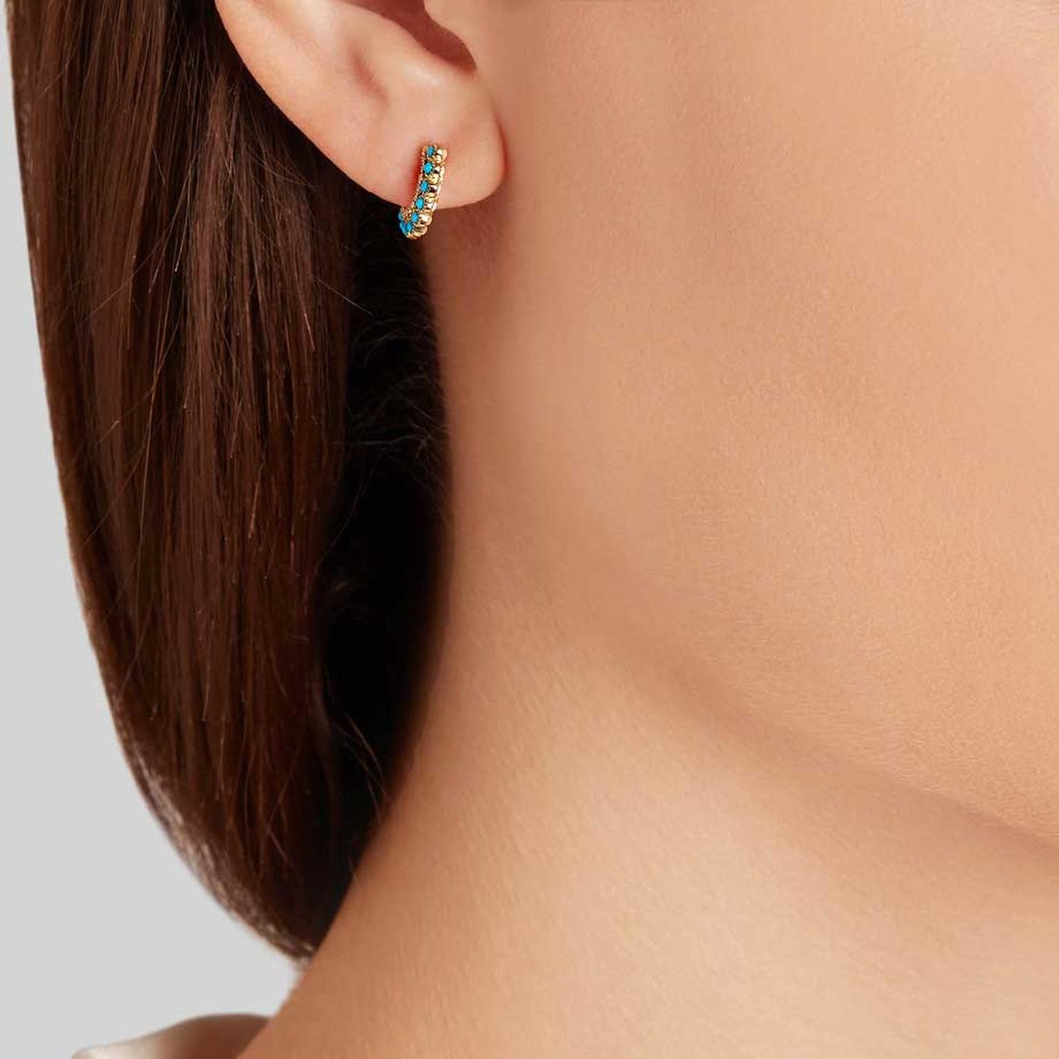 Maria Tash turquoise and opal huggie earrings