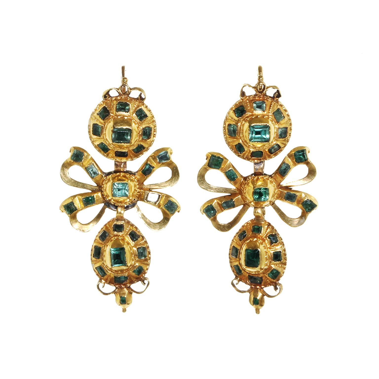 Bell and Bird antique Iberian emerald and gold earrings