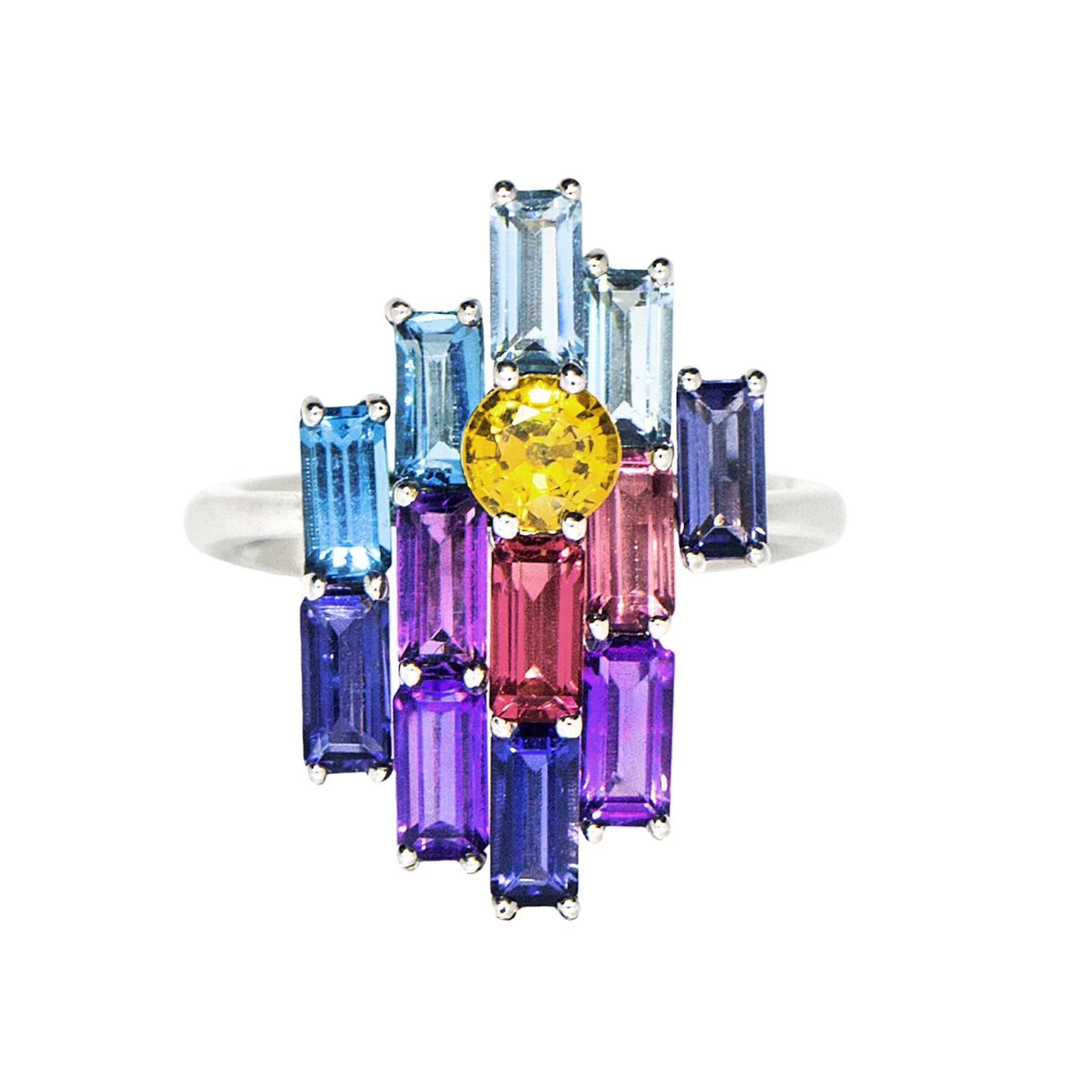 Daou Morning Bright multicolour gemstone ring in white gold