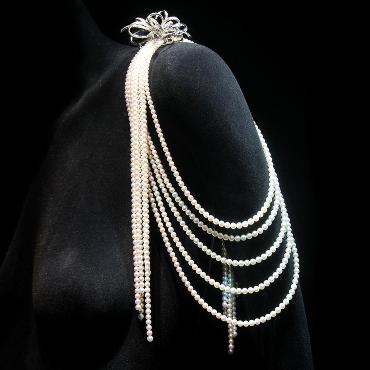 Mikimoto pearl shoulder jewel with diamond brooch