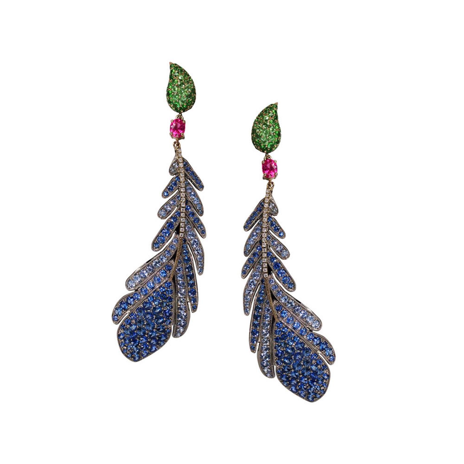 Nisan Ongwuthitham for Plukka blue sapphire and titanium Feather earrings
