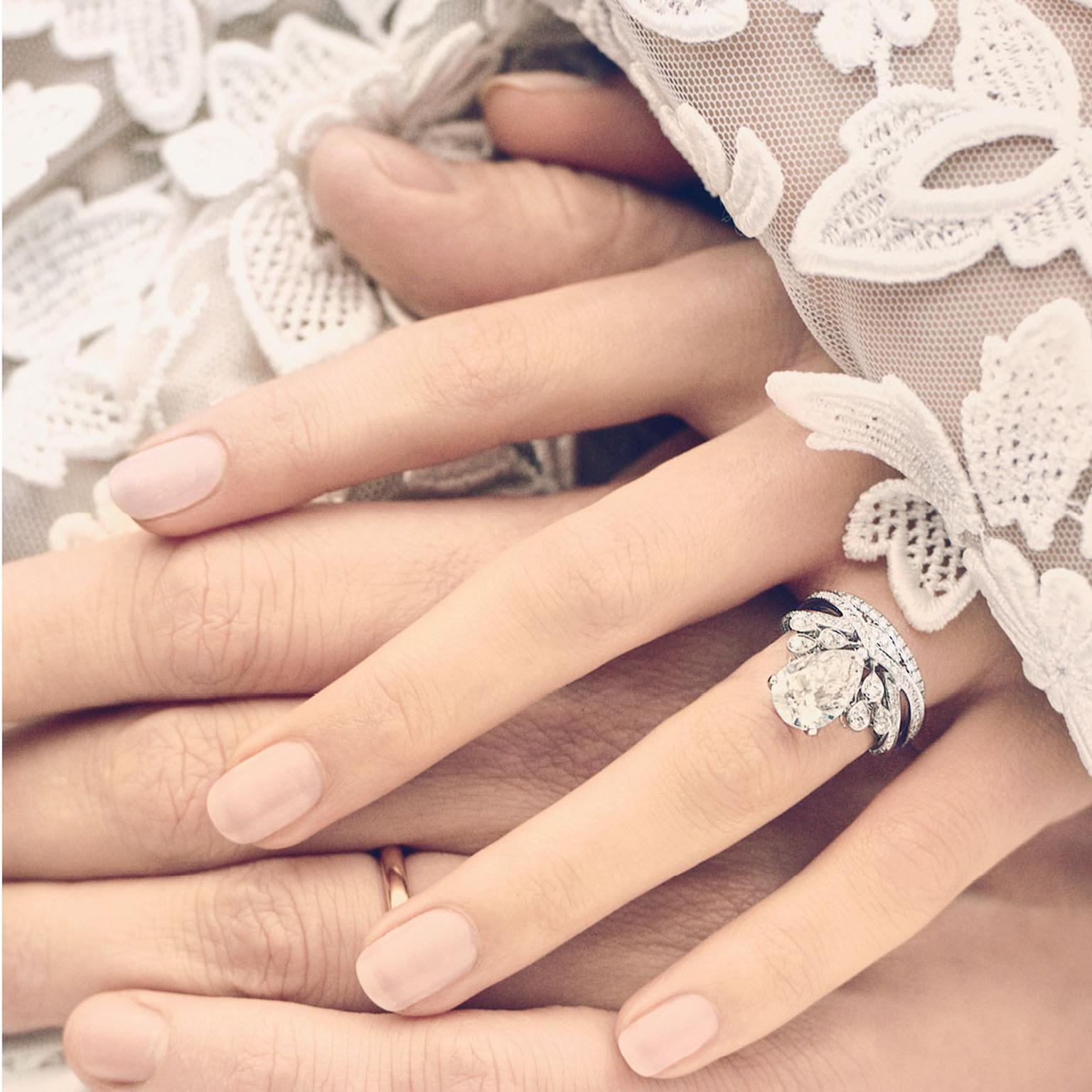 Chaumet Joséphine Aigrette Imperiale diamond engagement ring on model
