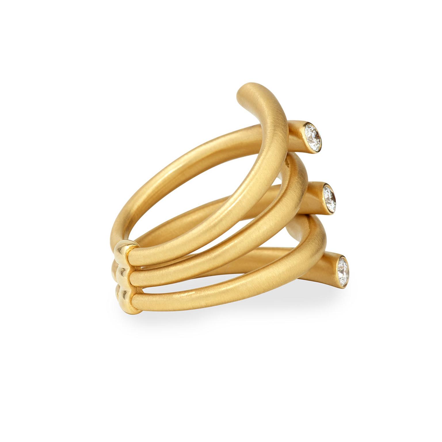Carelle multi-row gold ring with diamonds
