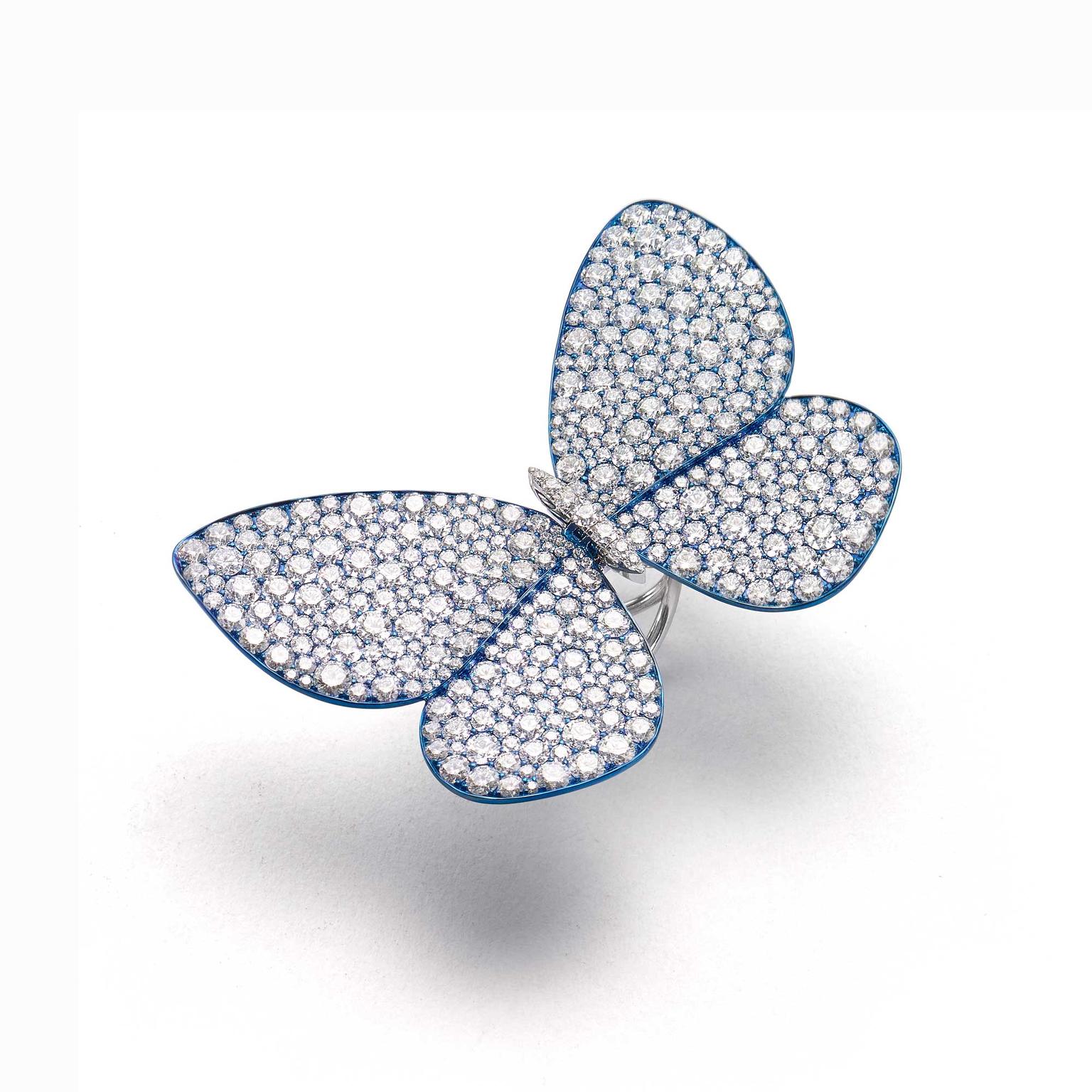 Glenn Spiro white gold and titanium diamond butterfly ring