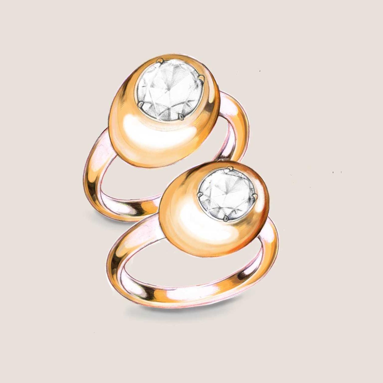 Pomellato Nuvola diamond ring sketches 