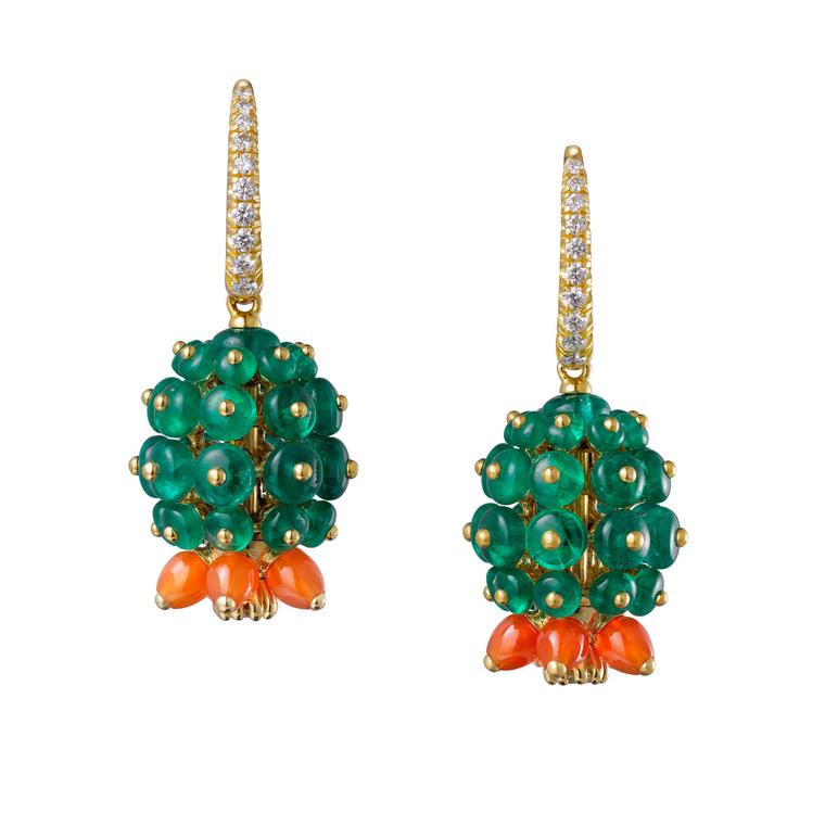 Cactus de Cartier drop earrings set with emerald and carnelian cactus beads
