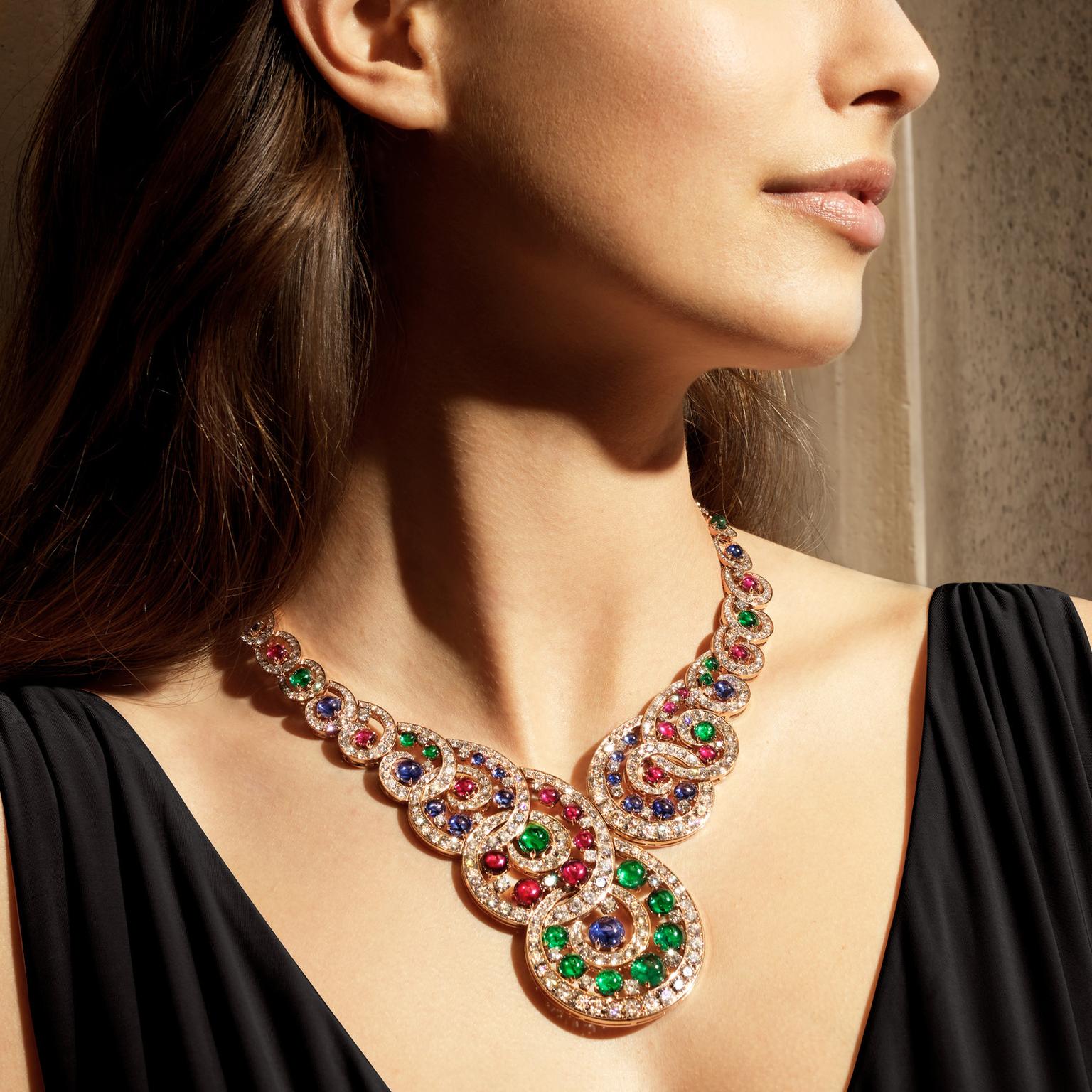 Baroque Spiral necklace by Bulgari on model