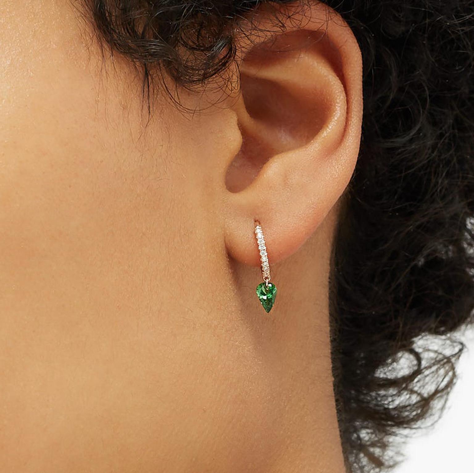 Raphaele Canot tsavorite earrings on model