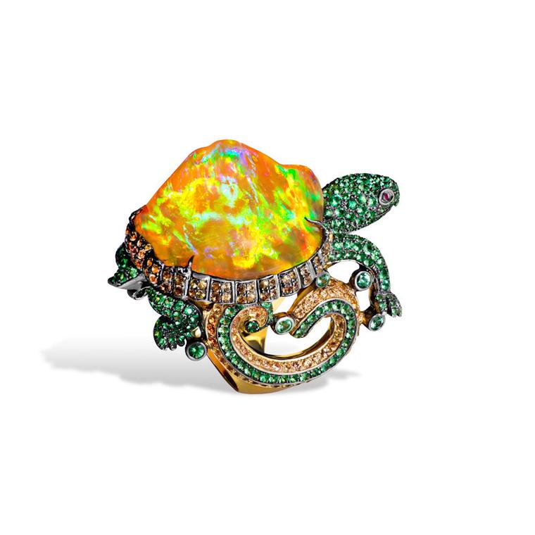 Turtle fire opal ring