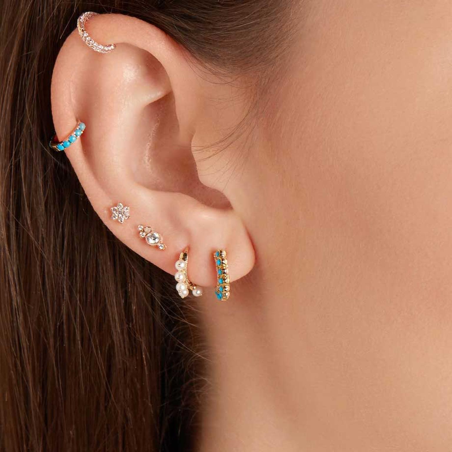 Maria Tash huggie and stud earrings