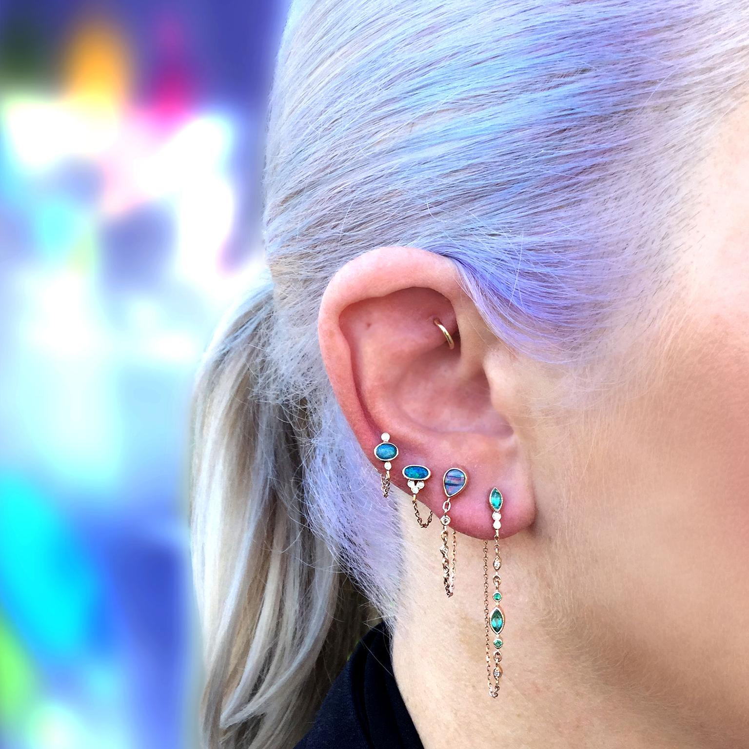 Celine d'Aoust pearl, opal and diamond chain single earring