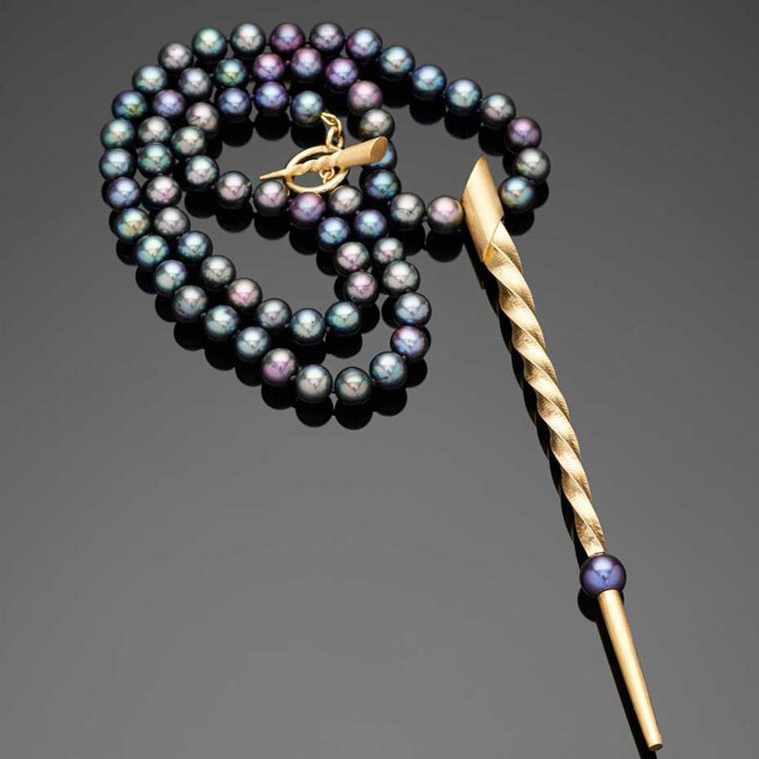 Flora Bhattachary Chauri Pearl String Necklace featuring peacock Tahitian pearls.