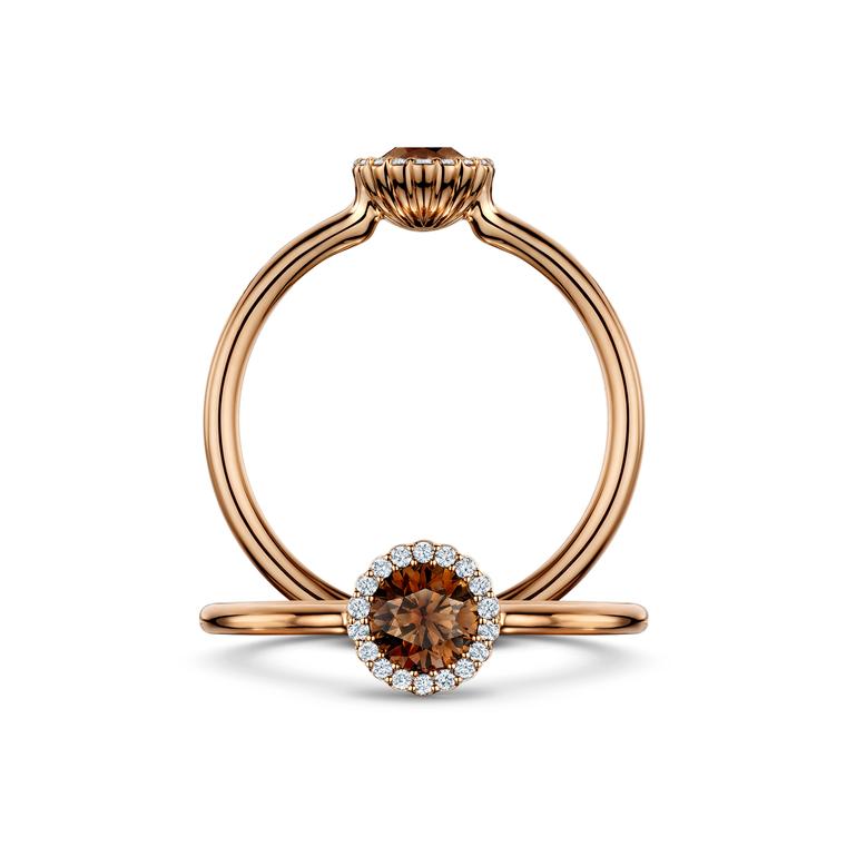 Cannelé chocolate coloured diamond engagement ring
